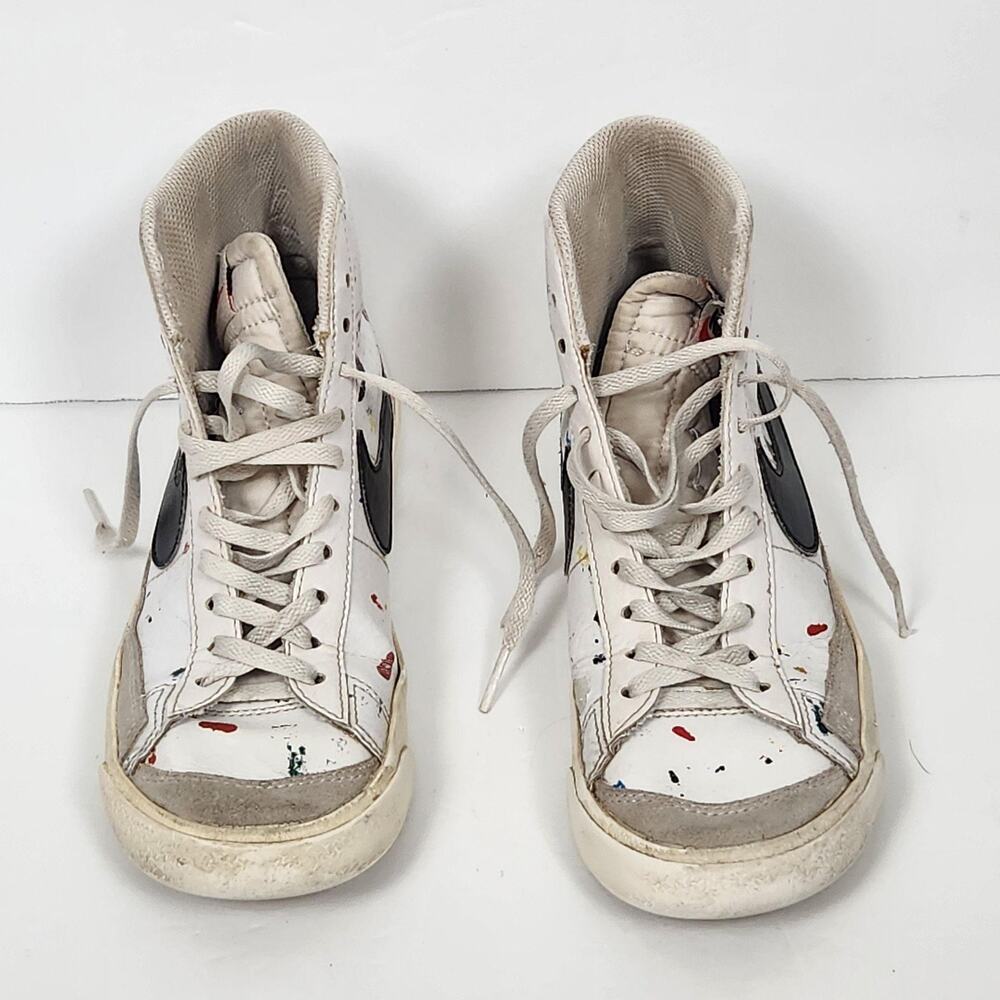 Nike Blazer Mid 77 Shoes Youth 4Y White Paint Splatter Leather Kids DJ2618-100
